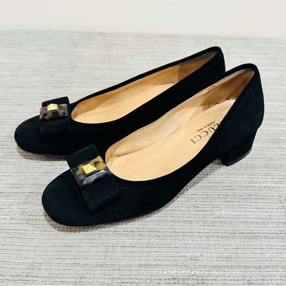 Sesto Meucci Womens Shoes Pumps Black Suede Gold Vero Cuoio Size 6 M Italy